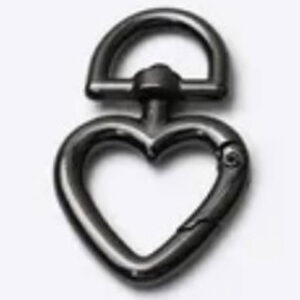 Fermoir connecteur mousqueton pivotant forme cœur Gun métal – Image 2