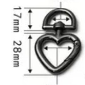 Fermoir connecteur mousqueton pivotant forme cœur Gun métal – Image 3